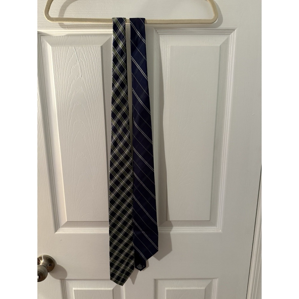 Lot Of‎ 2 Tommy Hilfiger Green Blue Plaid Silk Ties